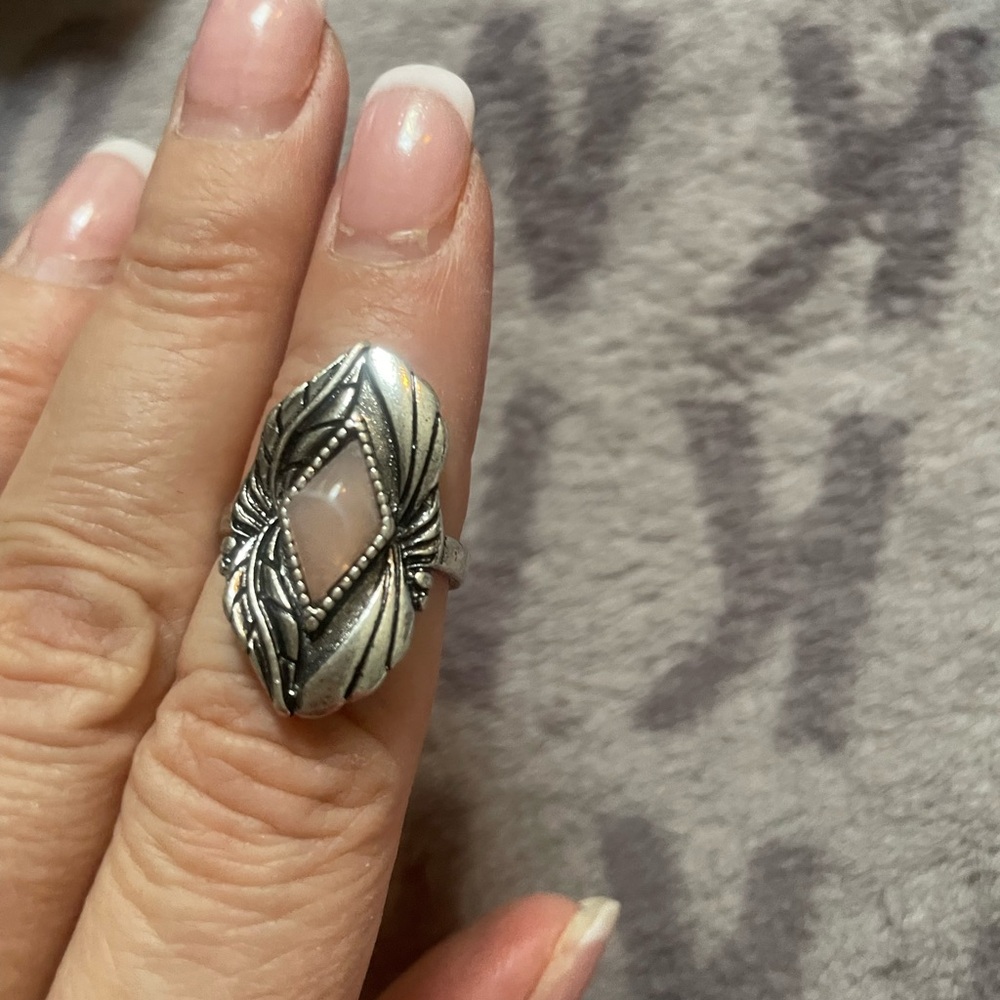 Free People Silver Leaf Marquise Moonstone Ring